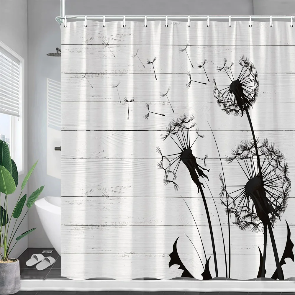 Black White Dandelion Shower Curtains Creative Spring Flowers Plants Modern Minimalist Bath Curtain Fabric Home Bathroom Decor