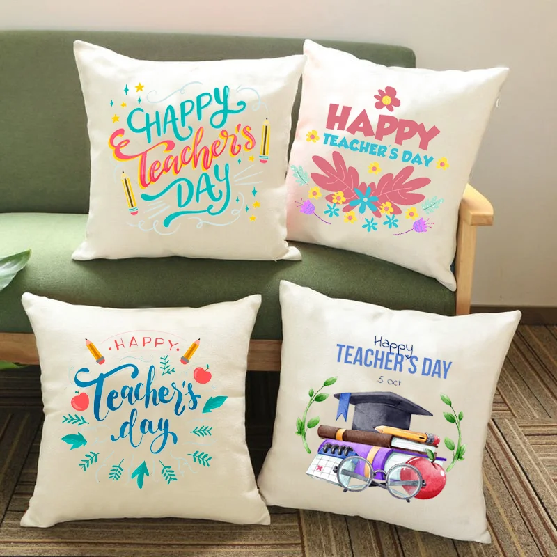 

Happy Word Teacher's Day Square Pillow Case Teacher's Day Gift Pillow Case Sofa Cushion Cover Bedroom Party Decoration