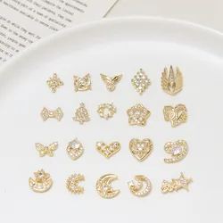 6pcs Luxury Glitter Zircon Copper Micro-inlaid Zircon Moon Star Nail Charms Diy Handmade Nail Stickers Jewelry Materials