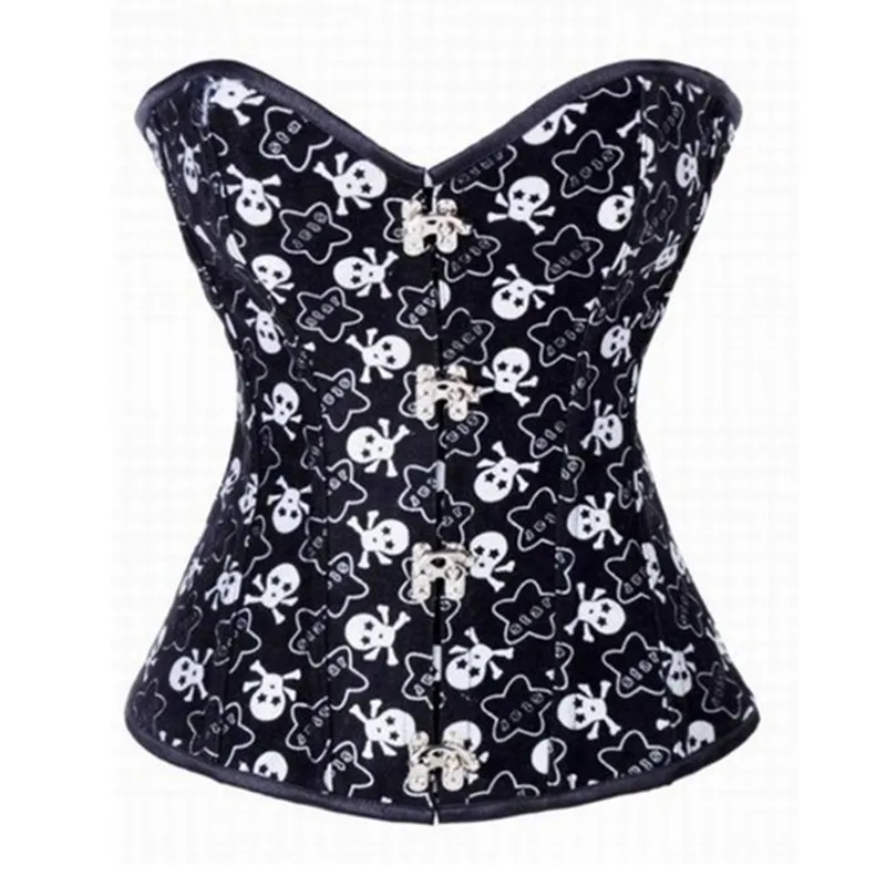 Burlesque Overbust Corset Women Steampunk Clothing Steel Boned Skull Print Corsets and Bustiers Halloween Vintage Style Corsetto