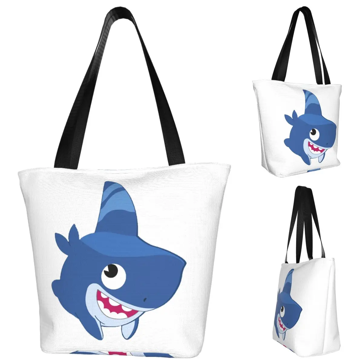 

Забавная сумка-тоут для покупок с собакой акулы, парусиновая сумка на плечо большой вместимости, продуктовая сумка для покупок для женщин