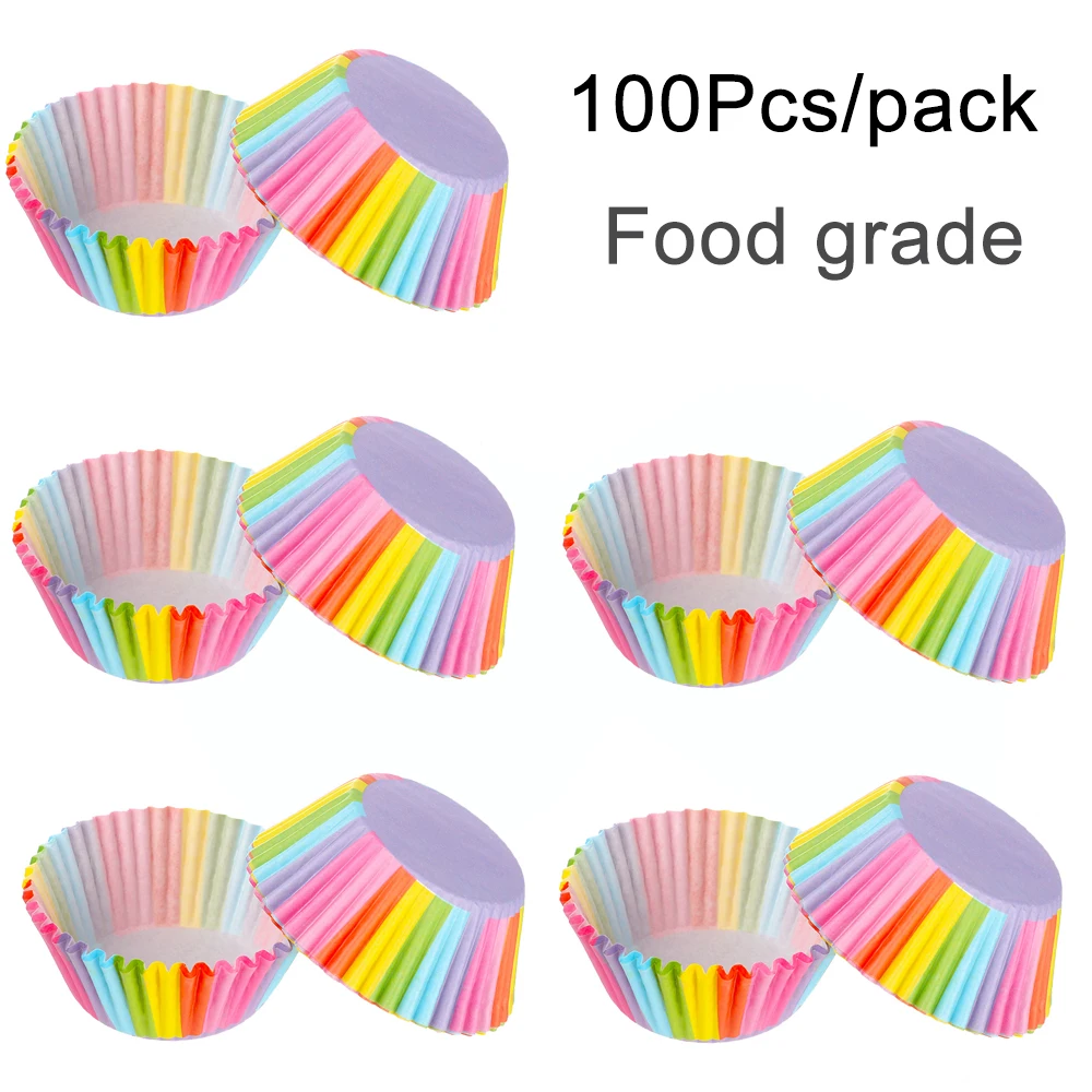 100Pcs Party Oilproof Rainbow Paper  Cupcake Baking Boxes Cake Mold Wrapper