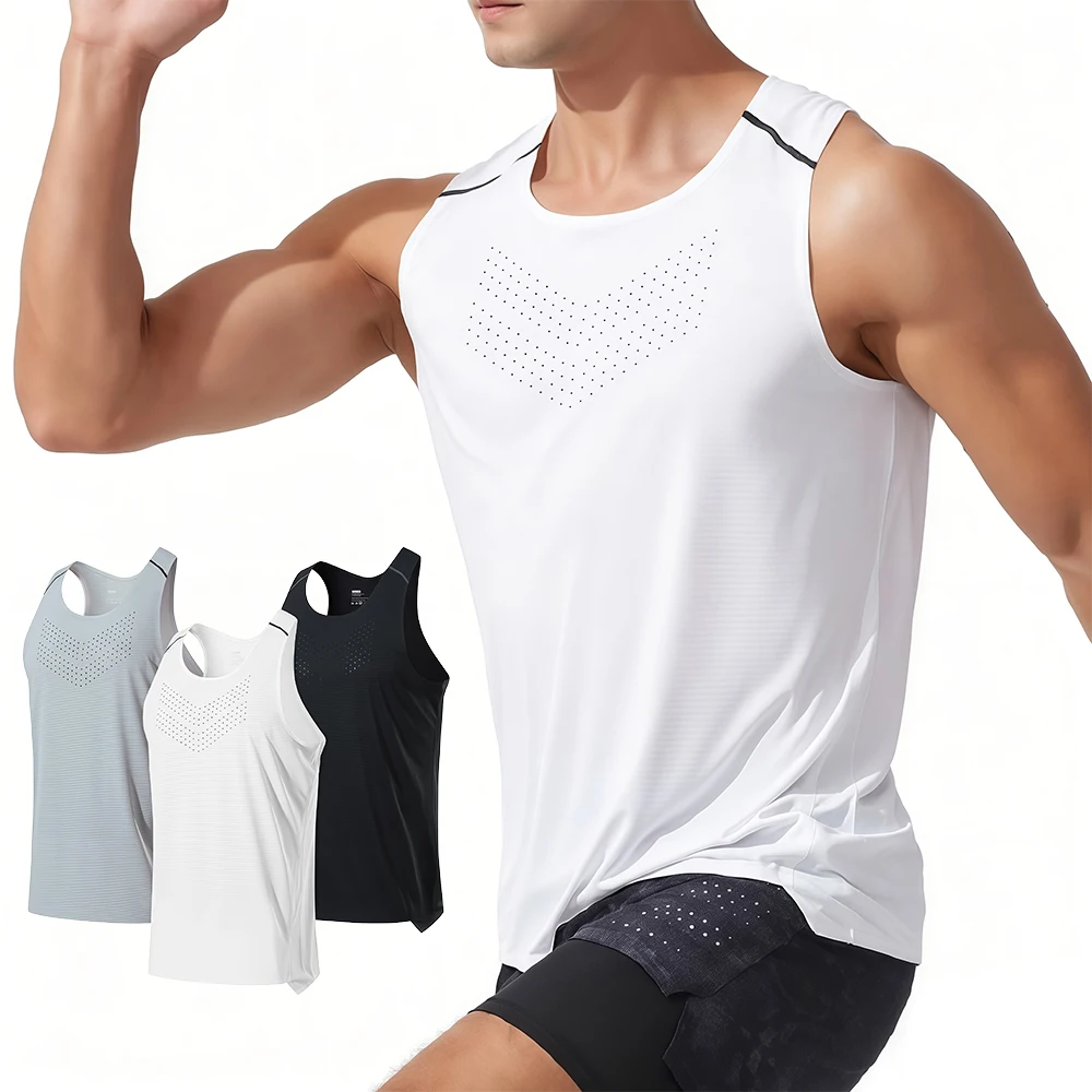1Pcs Men Lightweight Sleeveless Running Vest Quick Dry Breathable Stretch Fabric for Fitness Sports Workout Outdoor Tank Top