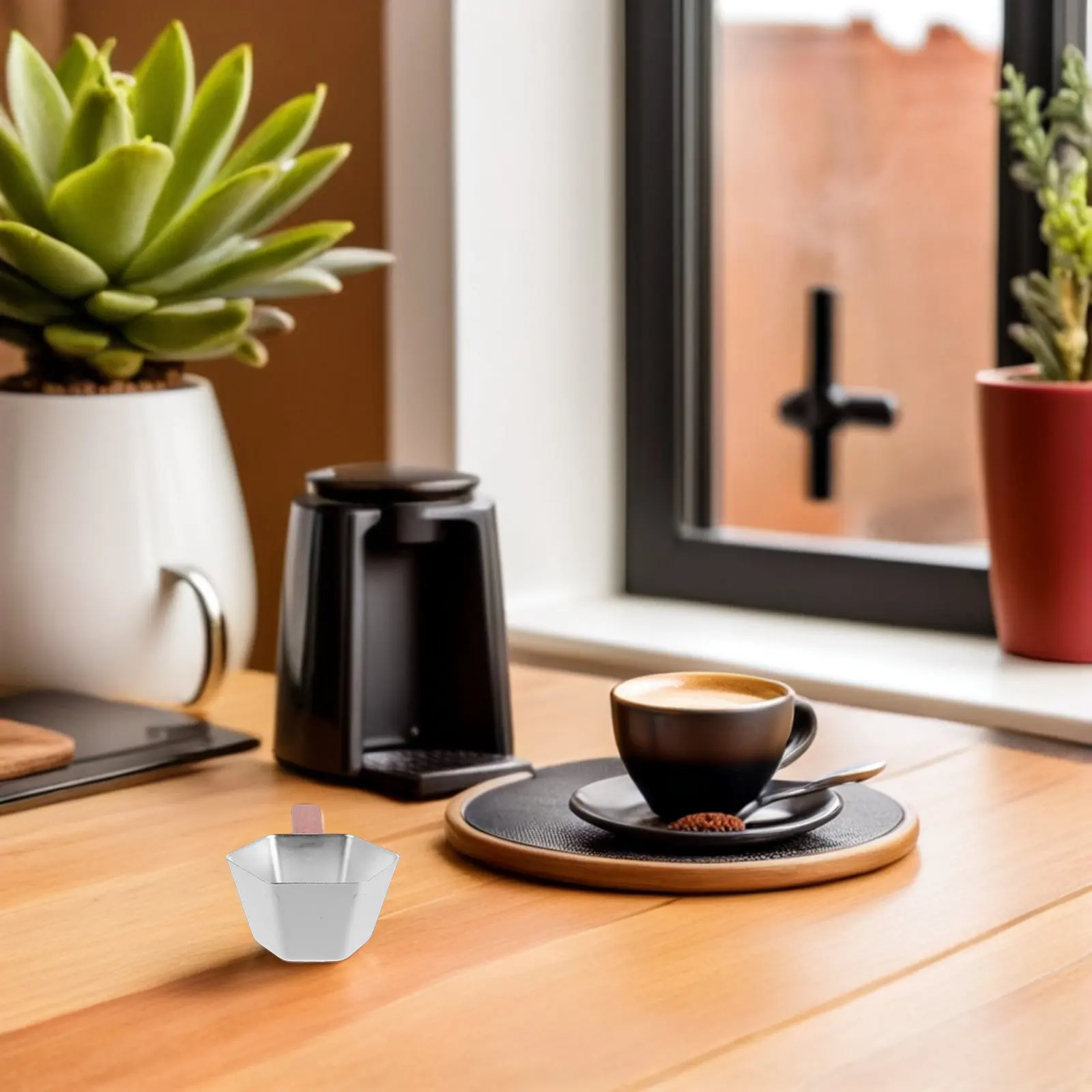 4Oz Espresso Measuring Cup Stainless Steel Coffee Bean Dosing Cup Metal Serving Pitcher Wood Handle Cappuccino Accessories