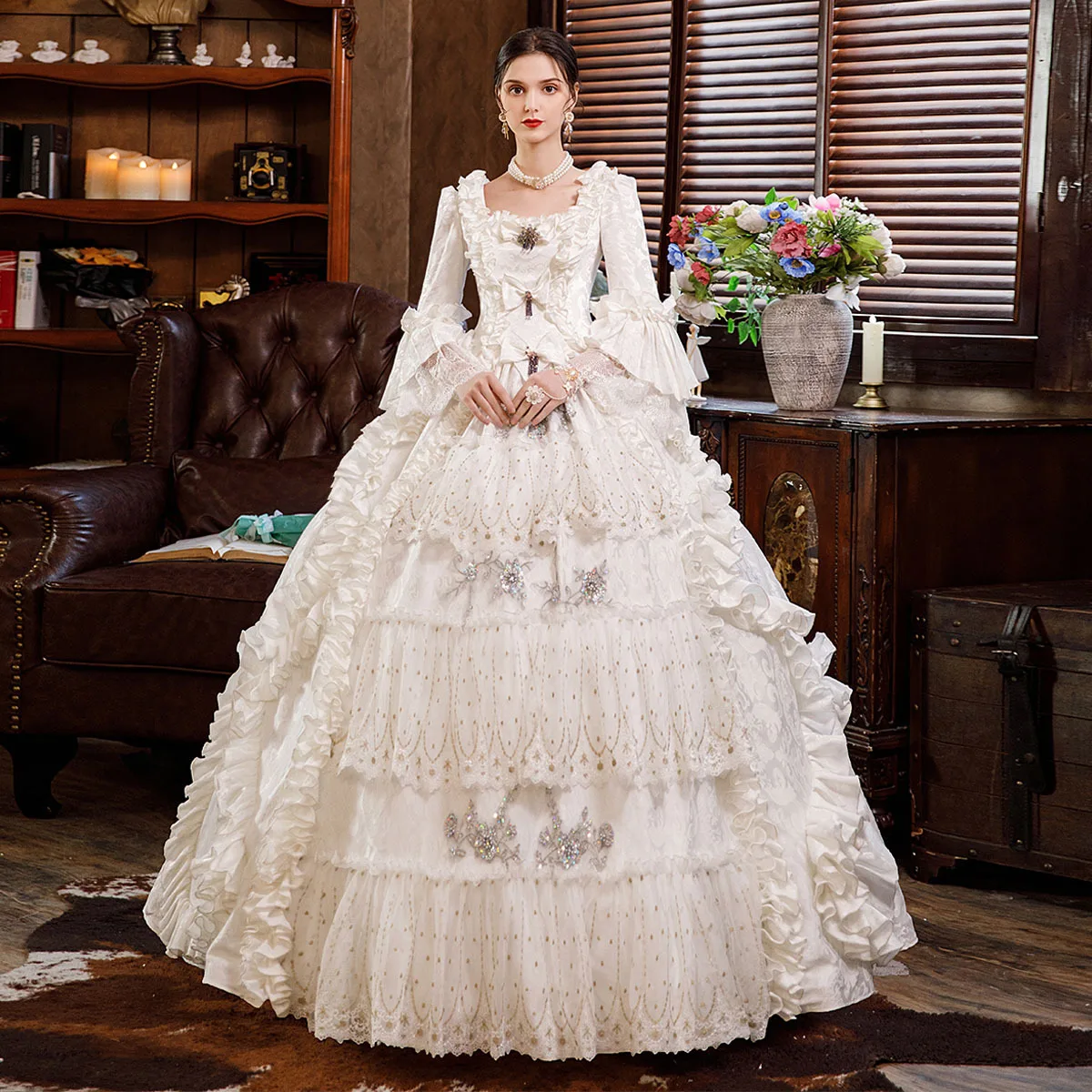 White Wedding Dress Princess Performance Palace Dress Party Annual Meeting Stage Drama Russian Travel Photography Studio 미니웨딩드레스