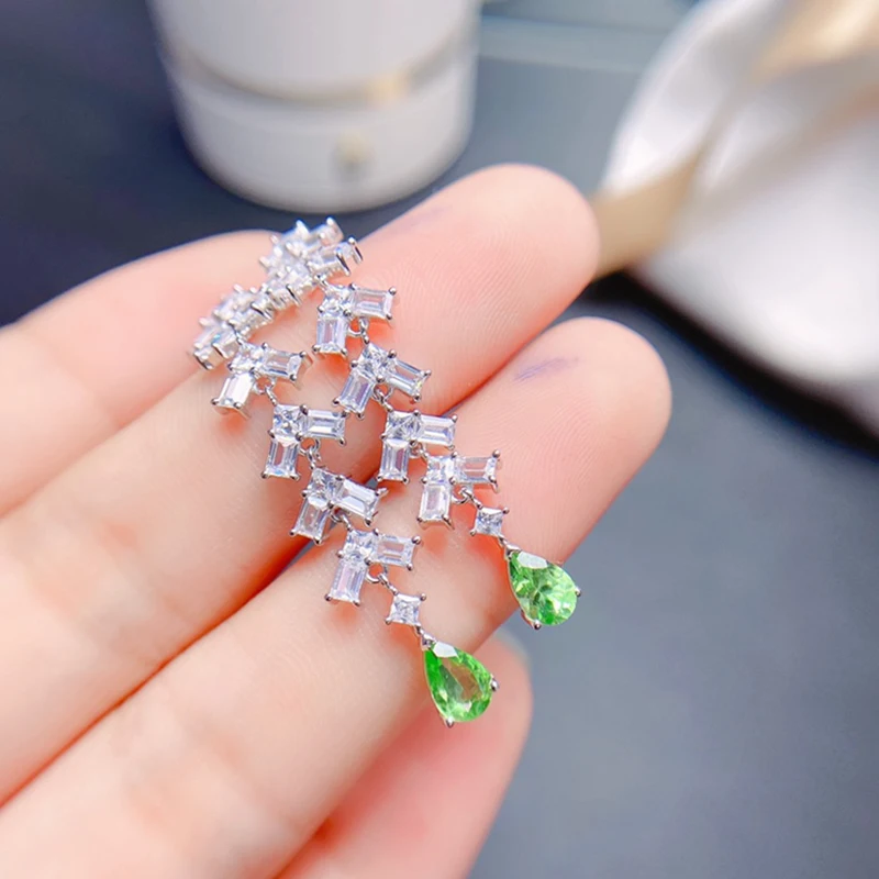 

Natural Green Garnet earrings for women silver 925 jewelry luxury gem stones 18k gold plated free shiping items