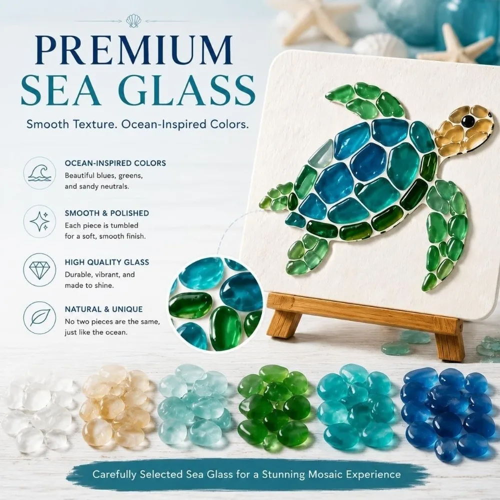 Colorful Glass Pieces Ocean DIY Sea Glass Art Kit Ocean Inspired Sea Creature Glass Mosaic Craft Set Fun Educational