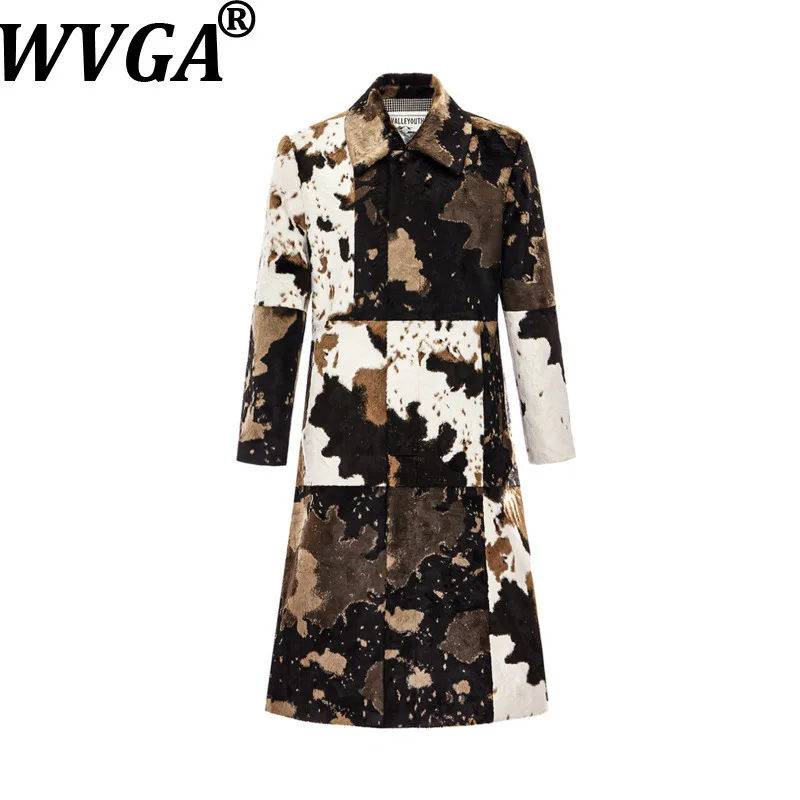 WVGA Autumn Winter New Men Tide Faux Fur Trendy Patchwork Fashion Overcoat Niche Chic Casual Turn-Down Collar Jackets Ins W18677