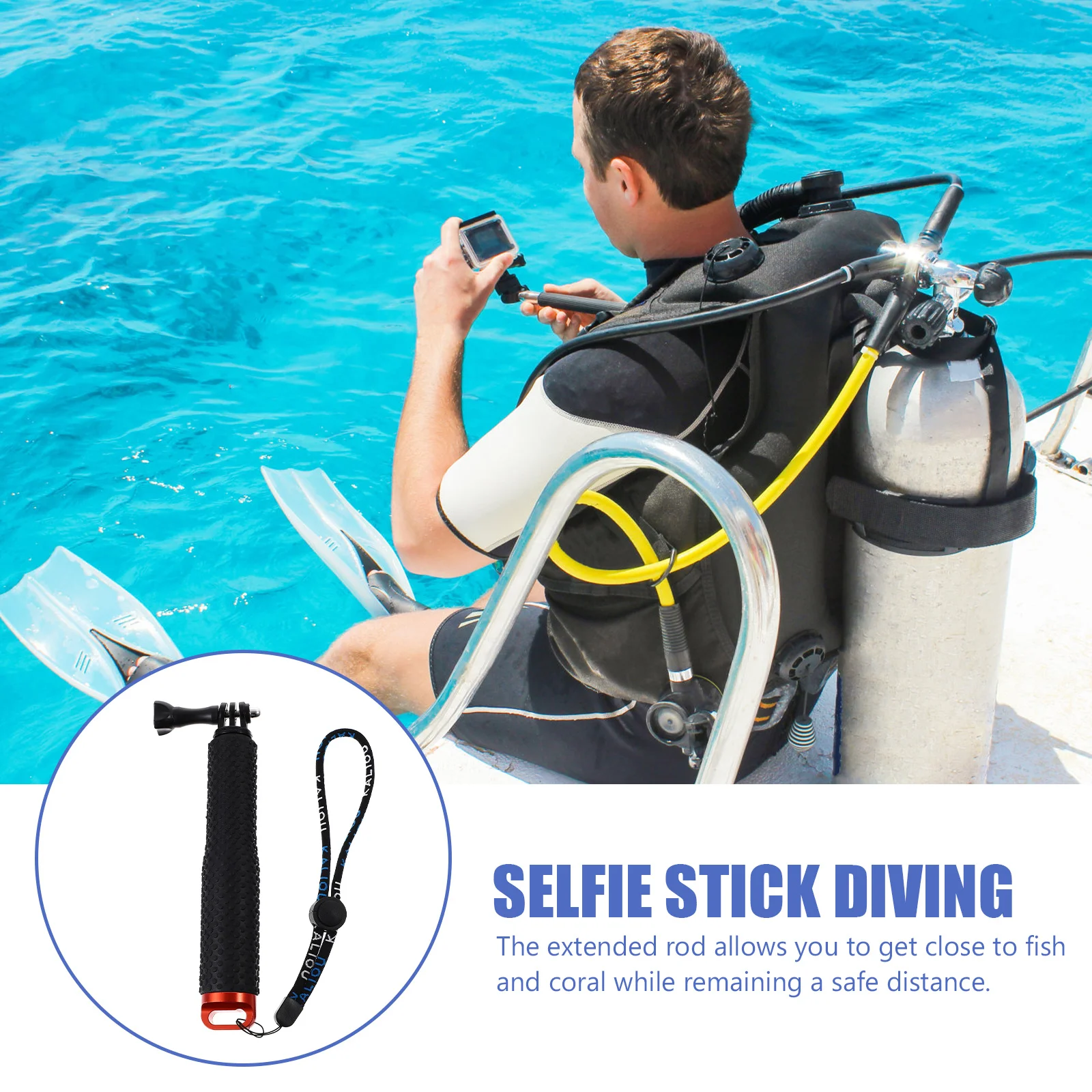 Extendable Sports Camera Stick Lightweight Aluminum Selfie Stick Portable Travel Accessories for Diving Snowboarding