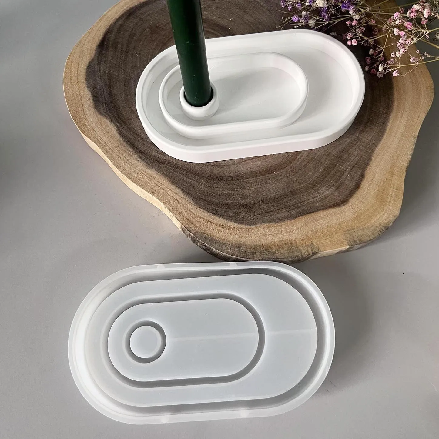 All-in-one Oval Candle Holder Making Mold Large Oval Plate Storage Aromatherapy Candle Holder Gypsum Epoxy Mould