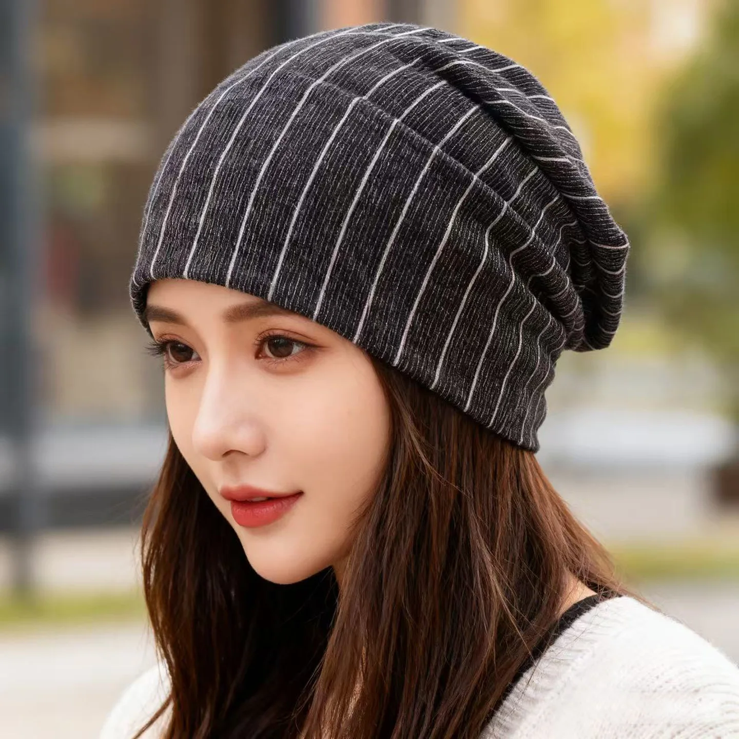 

Female Tide Autumn and Winter Thin Headgear Summer Cotton Hat Confinement Hat Nightcap Fashion Striped Female Pullover Hat Tide