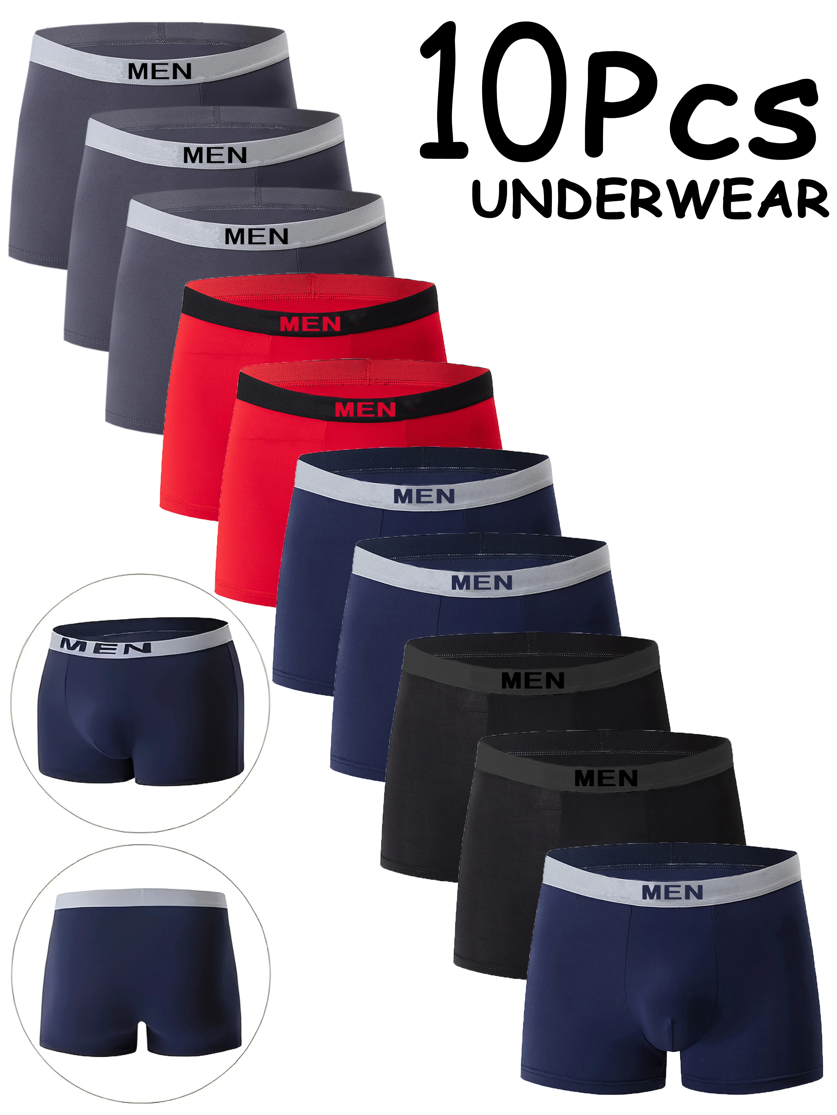 

10pcs/set Men's Underwear Black Color Men Underpant Youth Casual Sports Underwear Fashionable Boxer Shorts Home Pant for Men