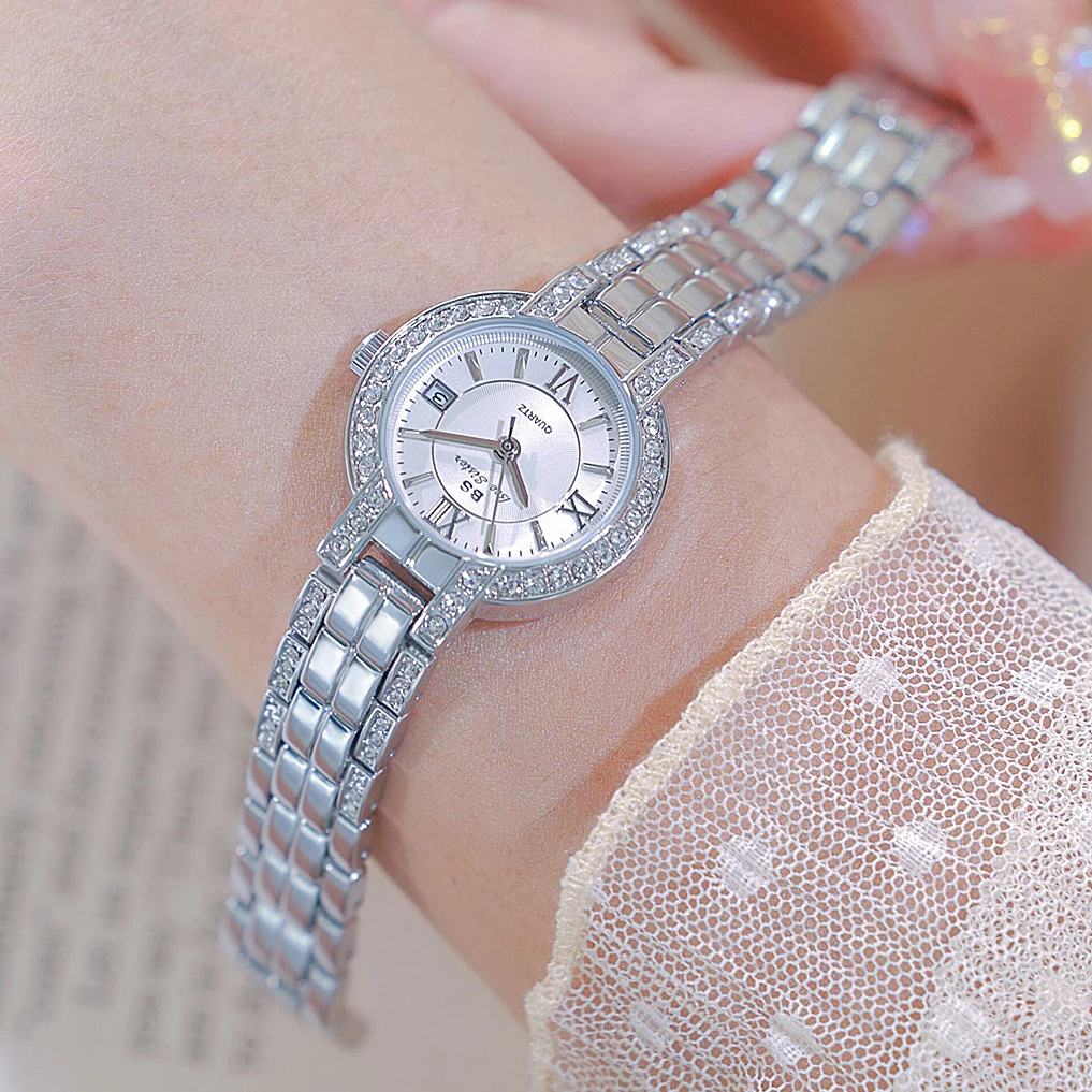 Luxury Ladies Watches Gold Silver Stainless Steel Bracelet Quartz Wristwatch Crystal Diamond Watch Women Gift