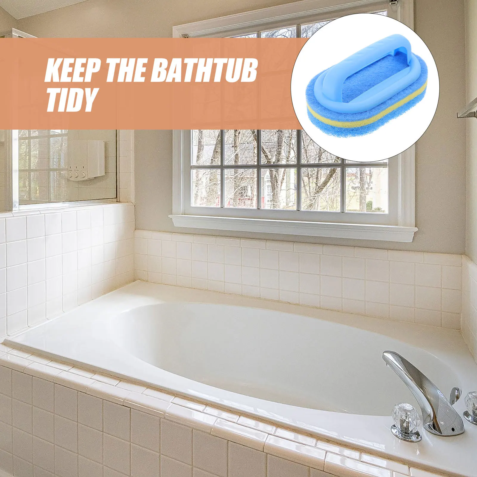 

2Pcs Handheld Cleaning Sponge Brush Bathroom Kitchen Tile Bathtub Soft Material Long- Surface Bathroom Sponge