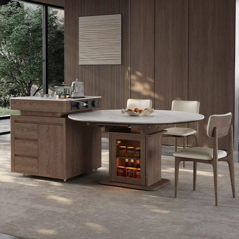 Socket Design Round Dining Table Chairs Luxury Stove White Island Tables Kitchen Restaurant Modern Mesa Comedor Furniture