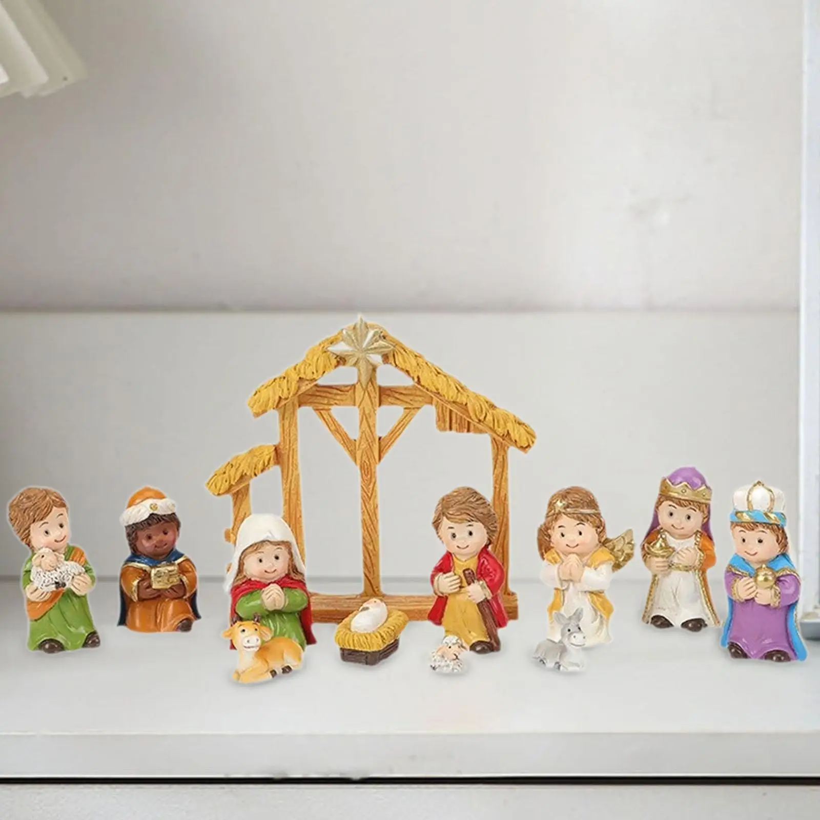 12Pcs Nativity Set Jesus Child Creative Cartoon for Mantel Shelf Tiered Tray