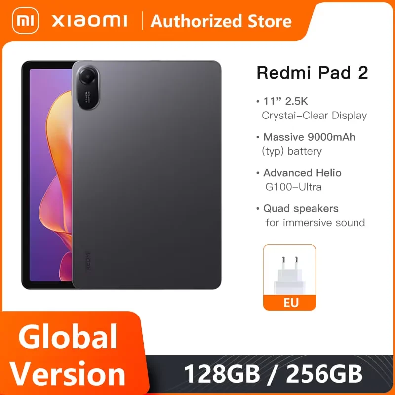 Versione globale Xiaomi Redmi Pad 2 Batteria da 9000mAh MTK Helio G100-Ultra Display da 11 pollici 90Hz Tablet Fotocamera HD da 8MP Ricarica rapida