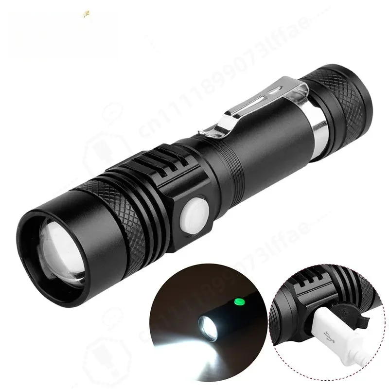 T6 Strong Light Flashlight Telescopic Zoom USB Charging Mini Flashlight Outdoor Emergency Searchlight