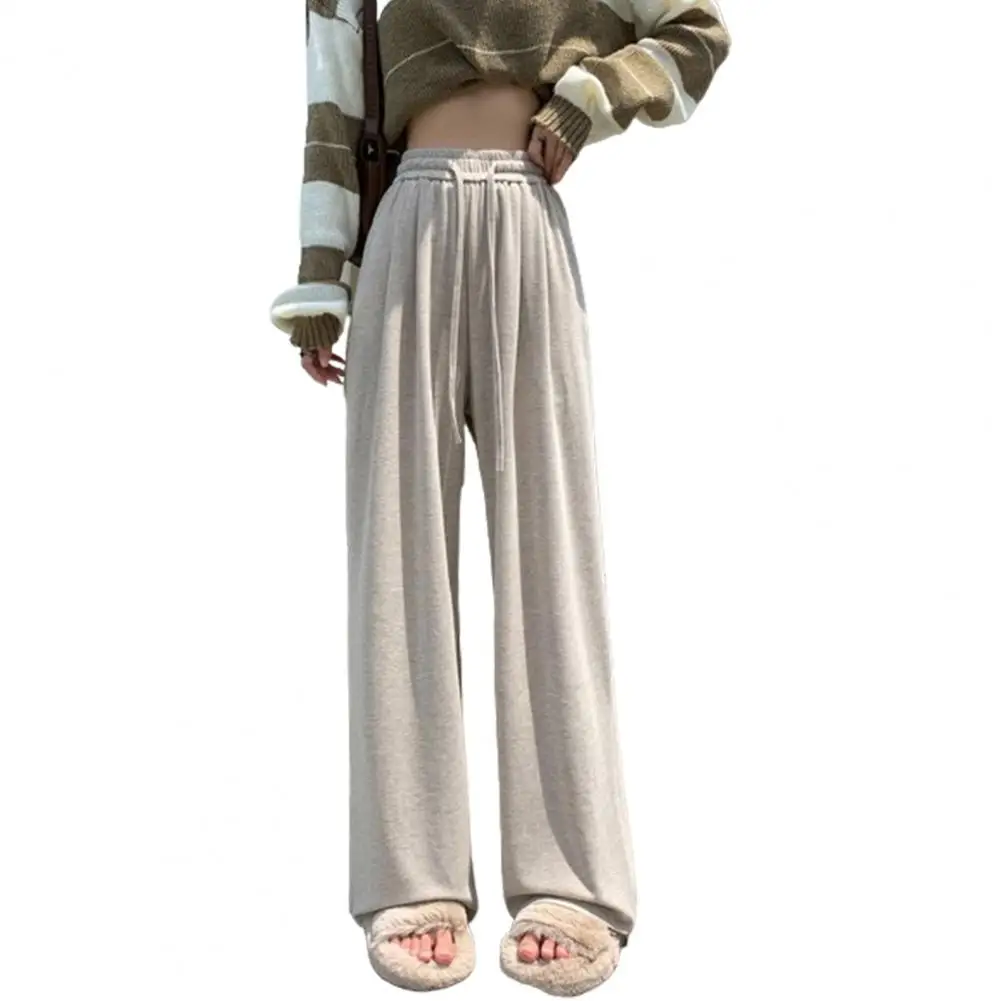 Wide-leg Pants Elastic Waist Bottoms High Waist Wide Leg Women's Pants with Drawstring Soft Solid Color Trousers for Fall Winter