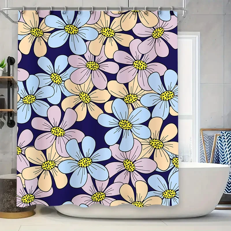 

Набор занавесок для душа с ярким цветочным принтом для декора ванной комнаты, современный синий, фиолетовый, желтый дизайн, 180x240 см, с крючками в комплекте.