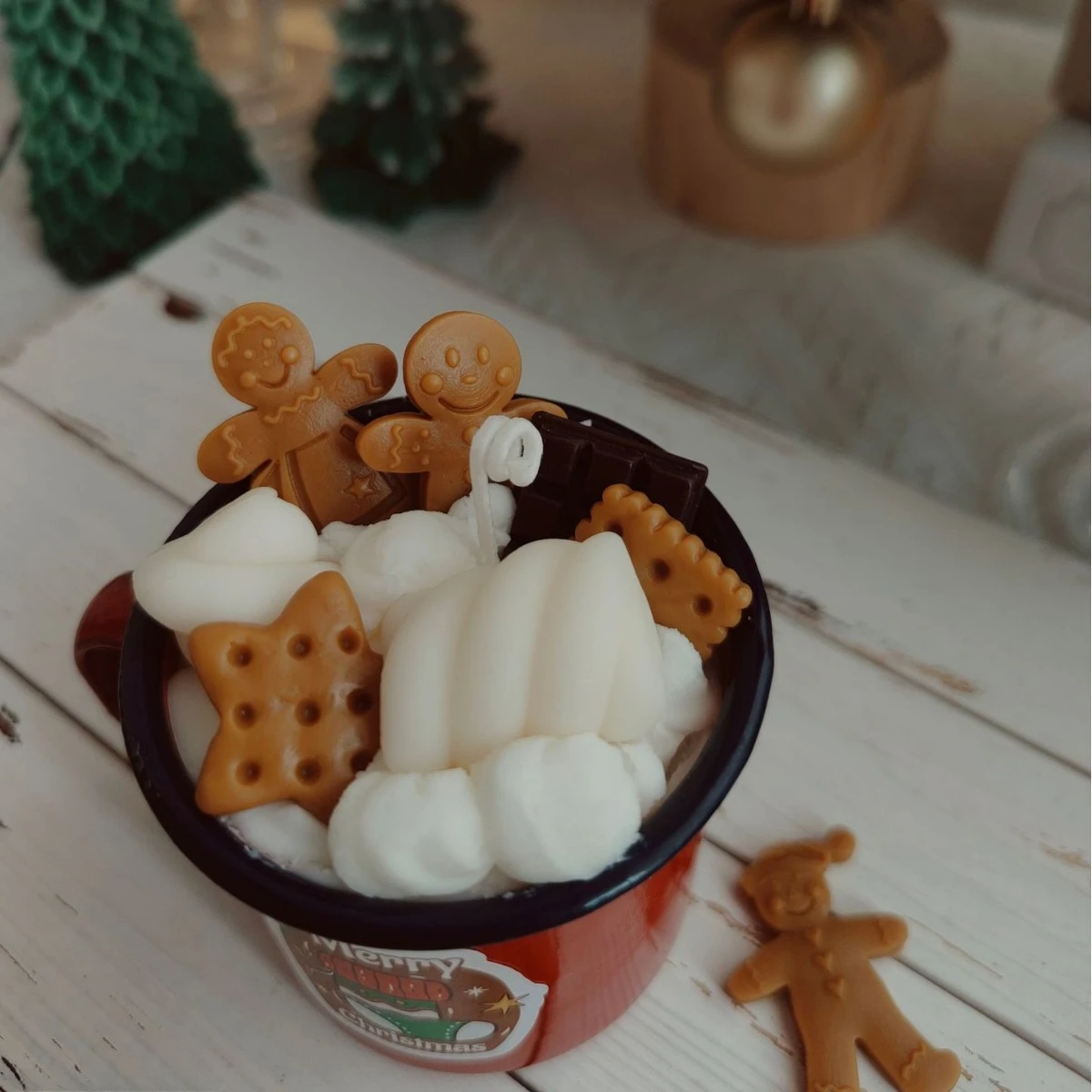 Christmas Scented Candle Creative Handmade Gingerbread Man Marshmallow Aromatherapy Ornament Gift Home Holiday Party Decoration