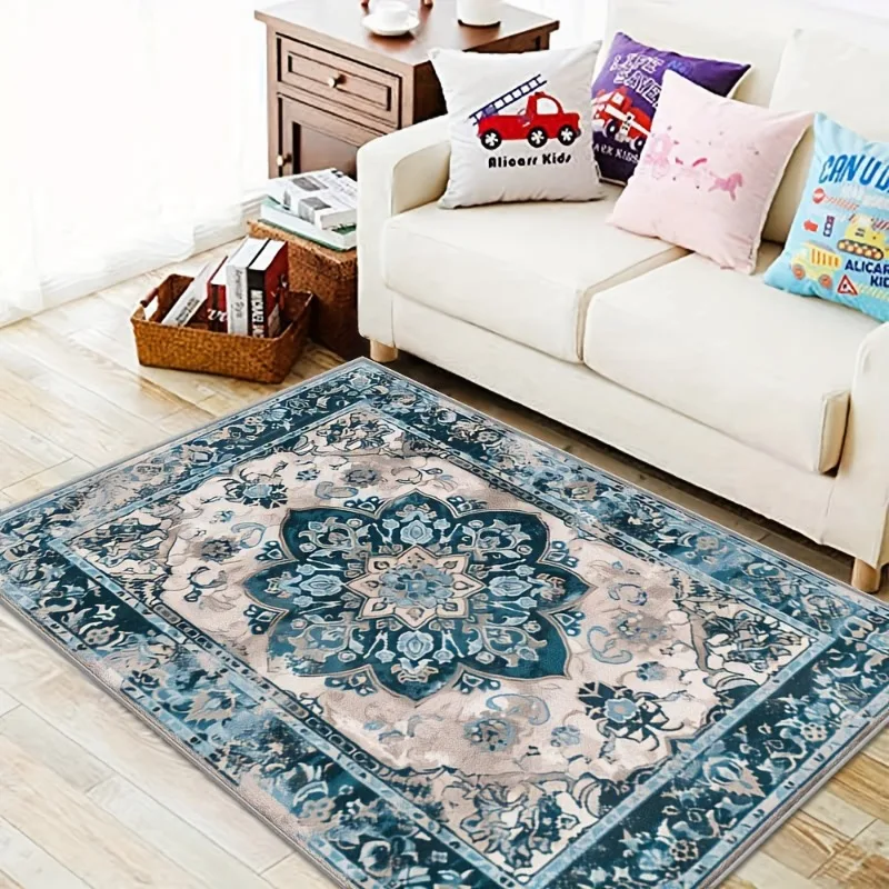 

American Style Blue Persia Carpet Living Room Decoration Sofa Table Area Rugs Easy Clean Bedroom Cloakroom Floor Mat Non-slip