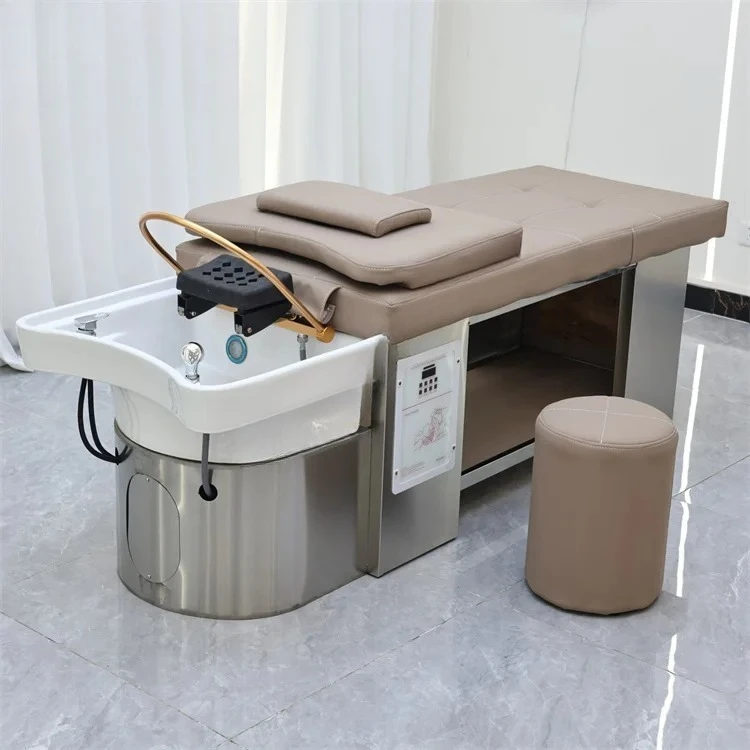 Modern Head  Spa Shampoo Bed Hair  Salon Washing Chair and Ceramic Bowl English Panel Water Cycle Steam for Barbershop Use