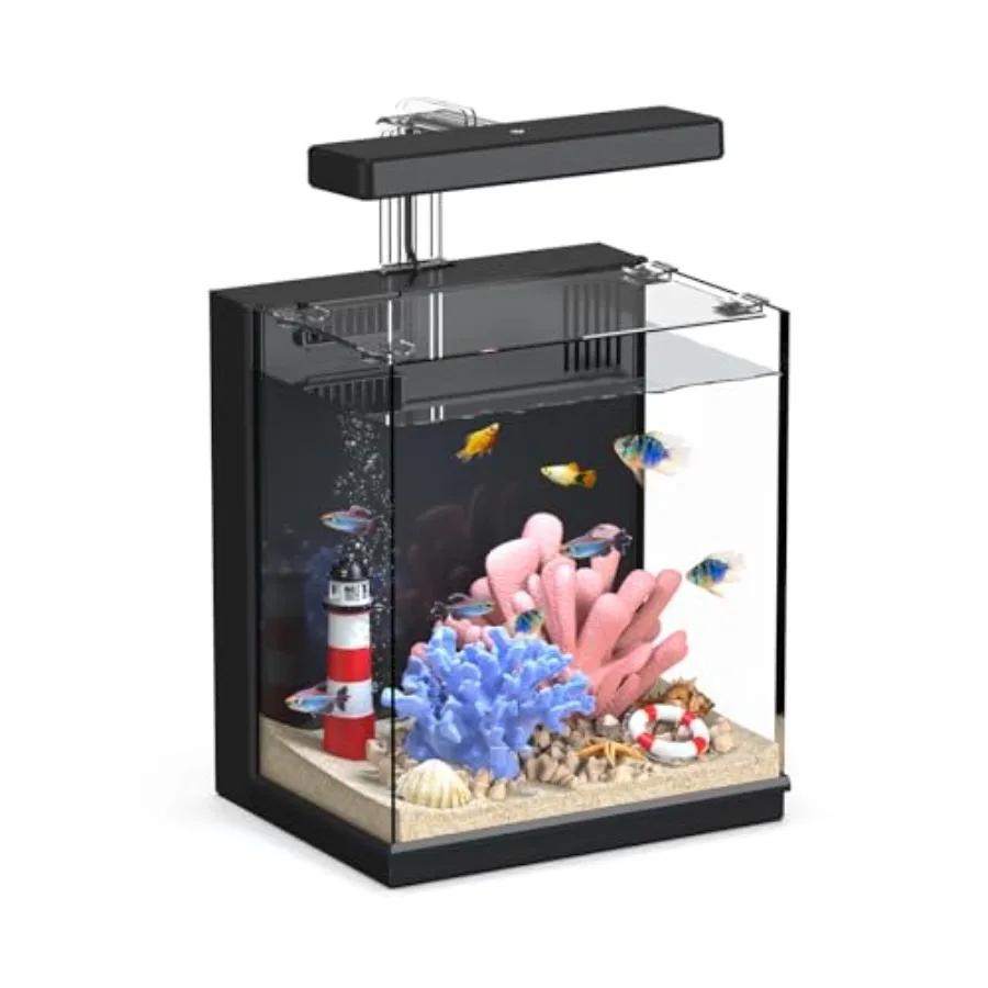 

2 Gallon Betta Fish Tank with Filter and Light Black for and Beginners Ideal for Men Compact and Stylish Aquarium