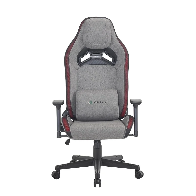 High Quality Gray Fabric Gaming Chair with Lumbar Support Cushion Swivel & Reclining Headrest Comfortable and Stylish