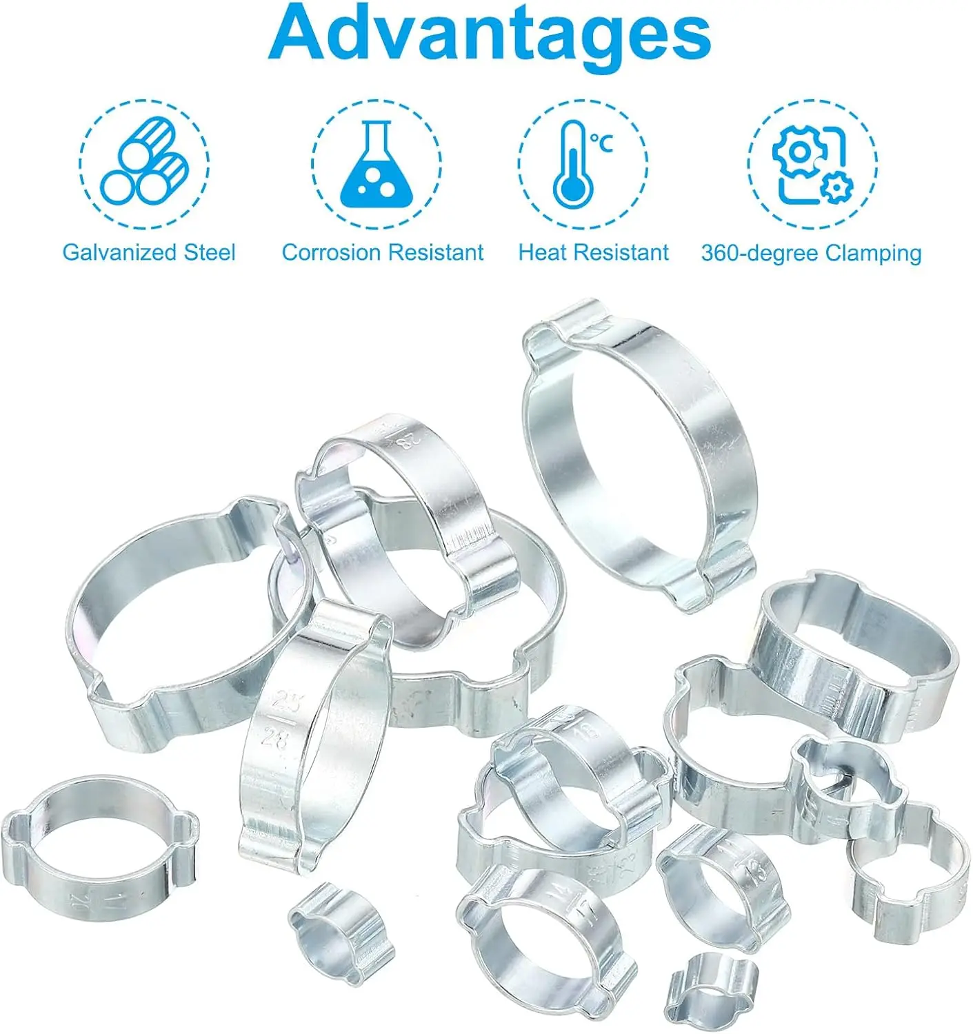 80Pcs 5-20mm Double Ear Hoop Clamp O-ring Crimp Clamp Air Silicone Water Fuel Hose Pipe Galvanized Hose Clamps For Woodworking