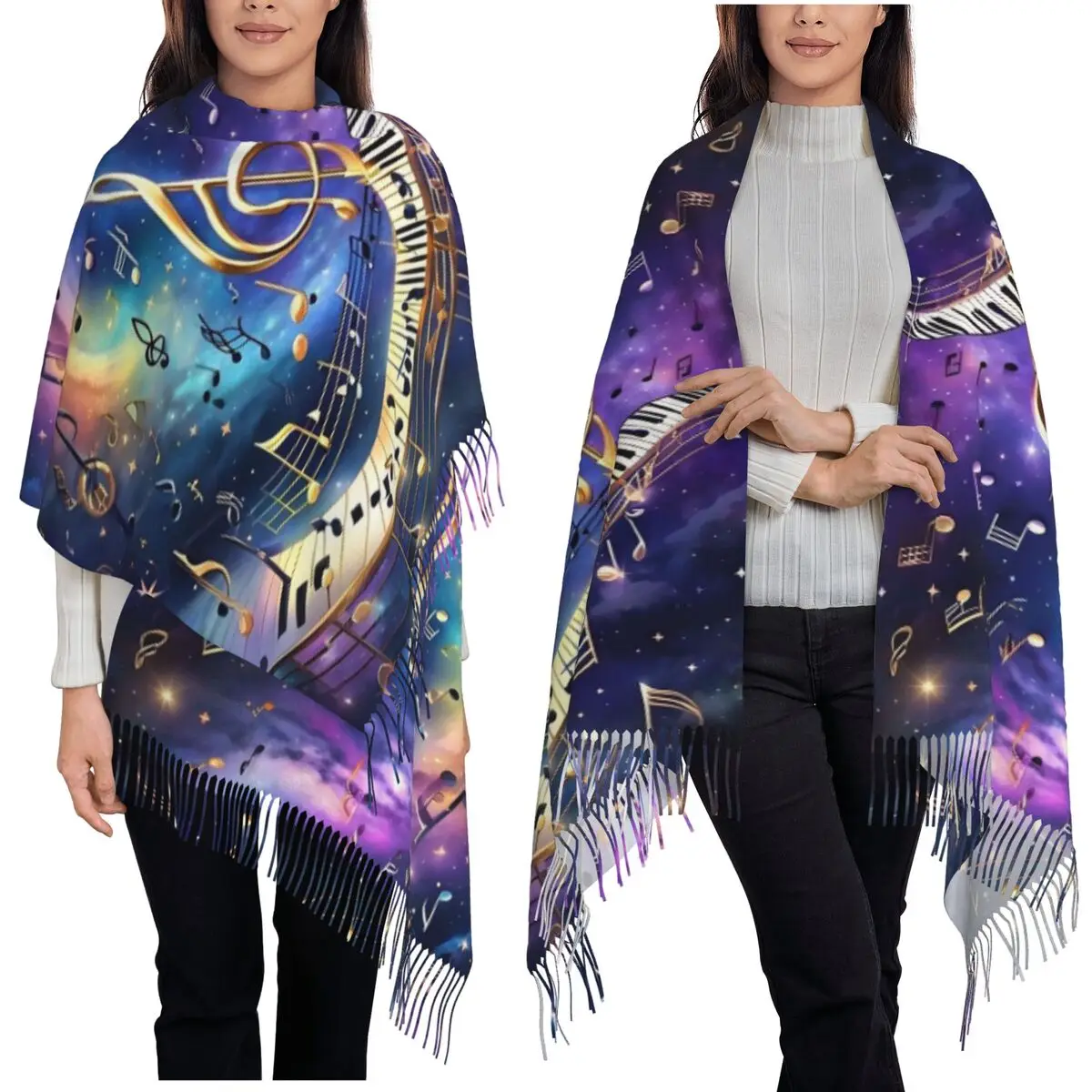 

Шарф с фортепианной клавиатурой и музыкальными нотами, шарфы с кисточками для женщин, мягкие теплые шали и накидки, длинная осенне-зимняя шаль