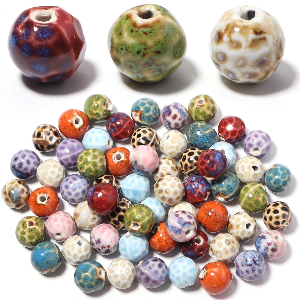 5pcs/lot Linen Textured Ceramic Beads Colorful Polka Dot Loose Beads For DIY Jewelry Making Bracelet Handmade Accessories