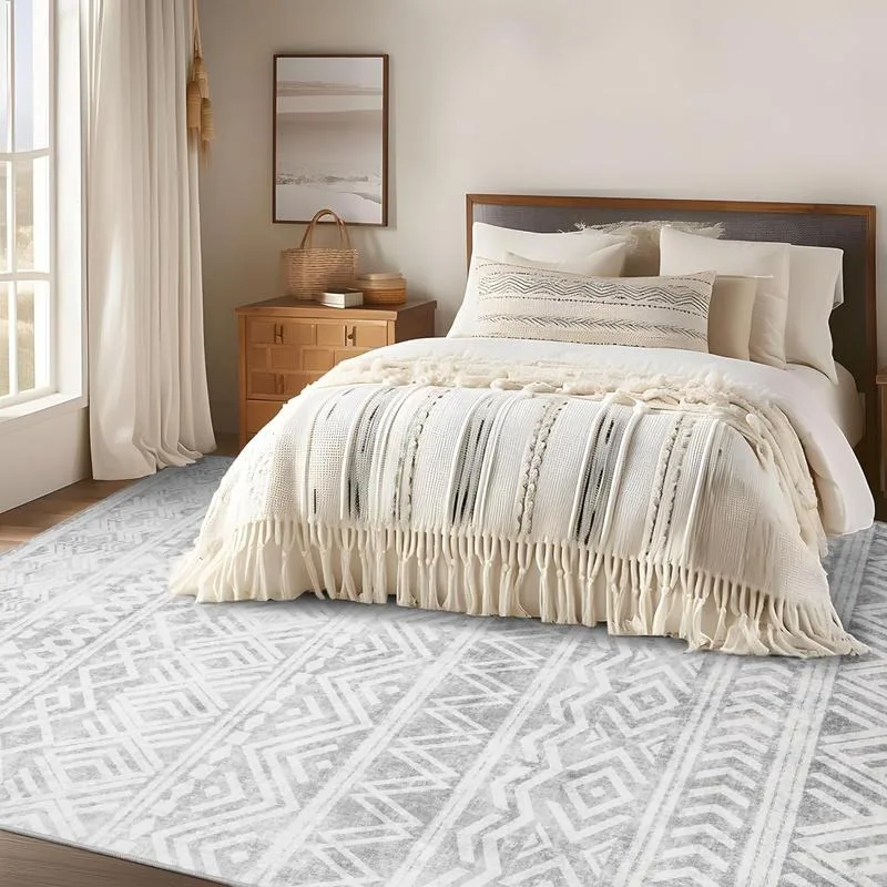 MontVoo Boho Washable Area Rug, Non-Slip & Easy Care, Modern Neutral Graphic Carpet for Living Room & Bedroom, Apartmenta