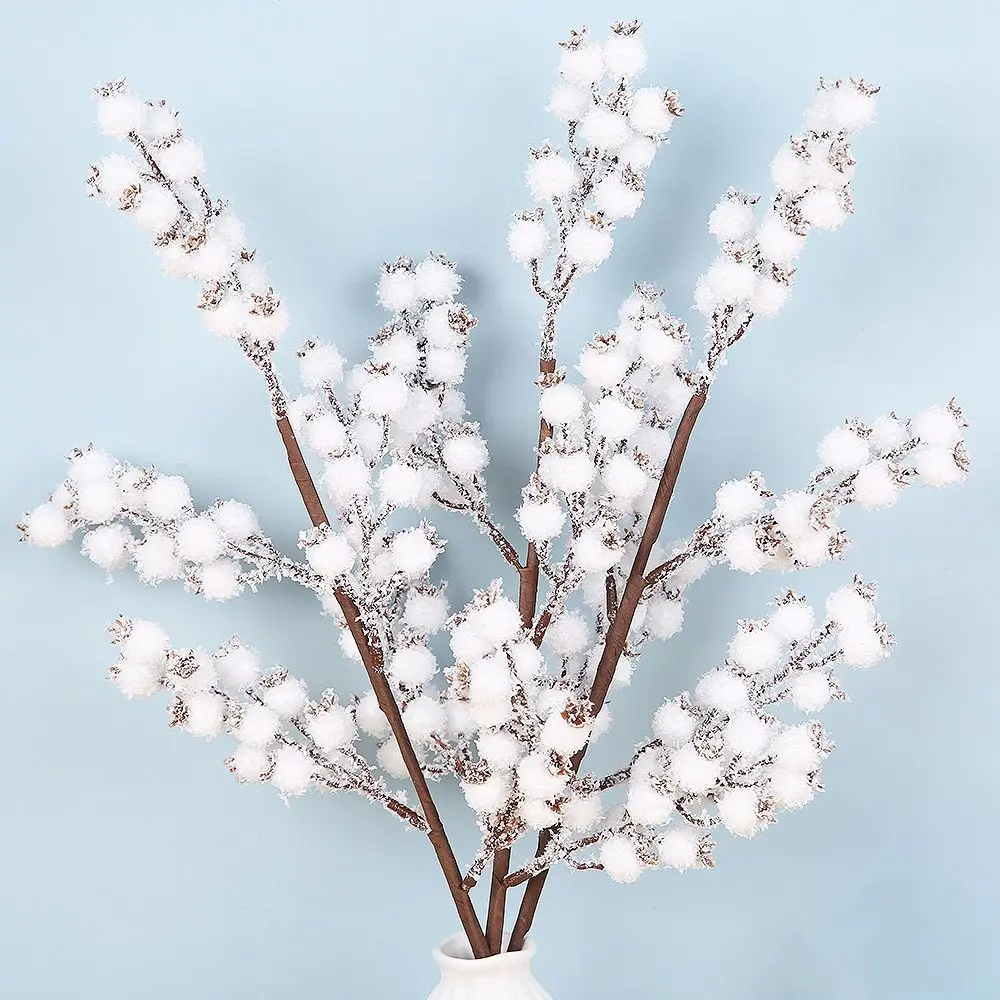 

DIY Faux Floral Art White 1Pcs 5 Forks Snow Tree Berry Branches Berry Stems Fruit Plant