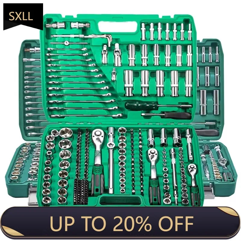 

SXLL 37Pcs/172pcs/216PCS Auto Repair Car Machine Tool Set Steel cr-v Sleeve Wrench Manual Ratchet Wrench Combination Toolbox