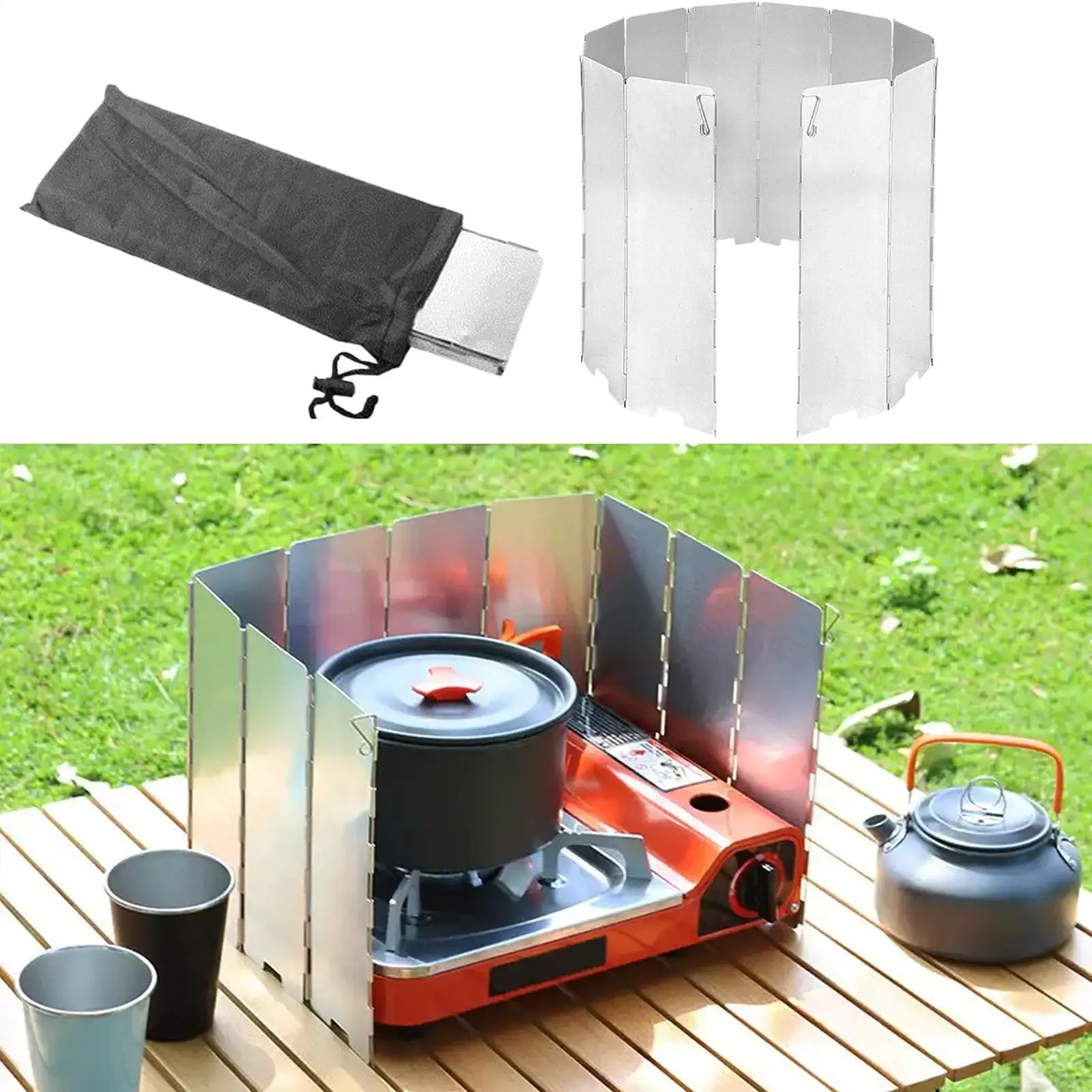 

Aluminum Alloy Stove Windscreen 10 Plates Foldable Wind Shield Camping Stoves Windshield Gas Cookers Wind Deflectors Stove