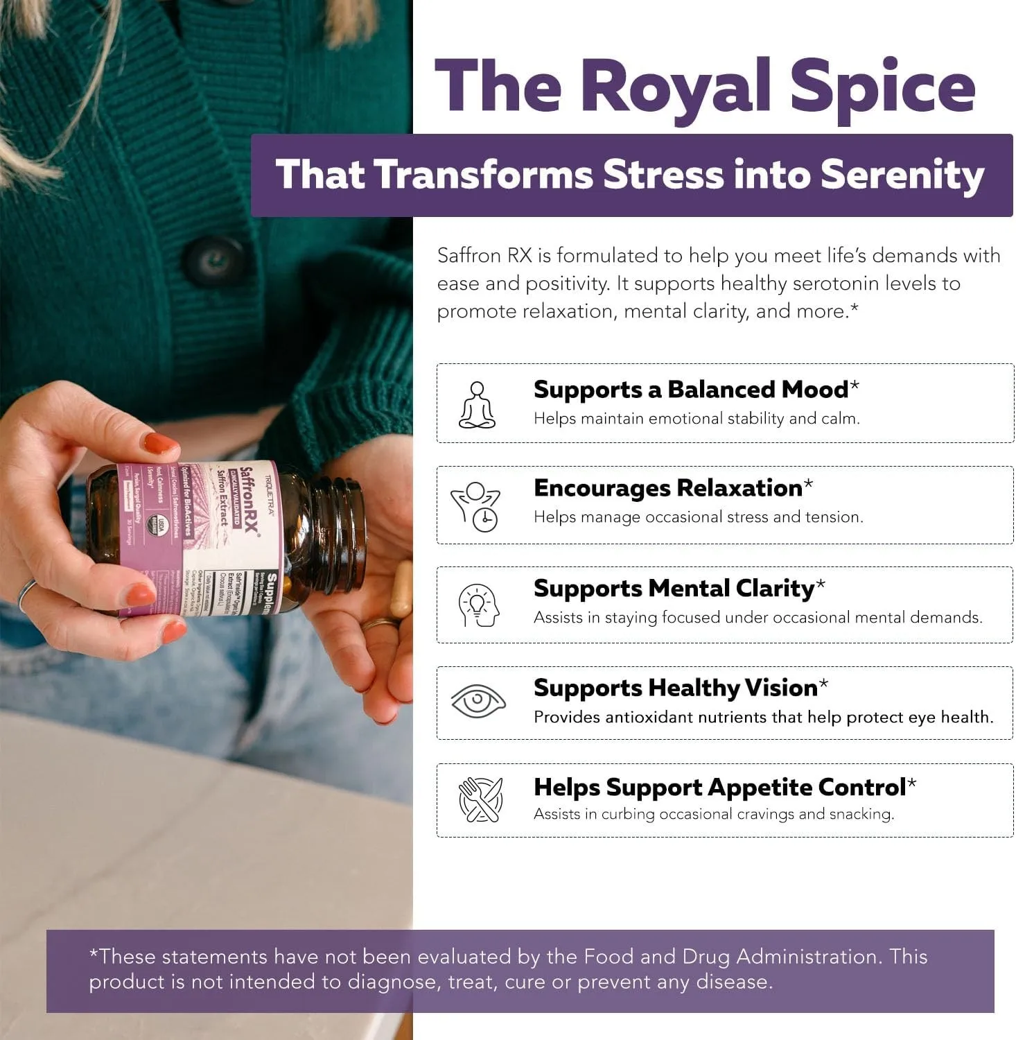 Ekstrak Saffron - Meredakan Stres, Meningkatkan Suasana Hati, Meningkatkan Kejernihan Pikiran, dan Mendukung Kontrol Nafsu Makan yang Sehat