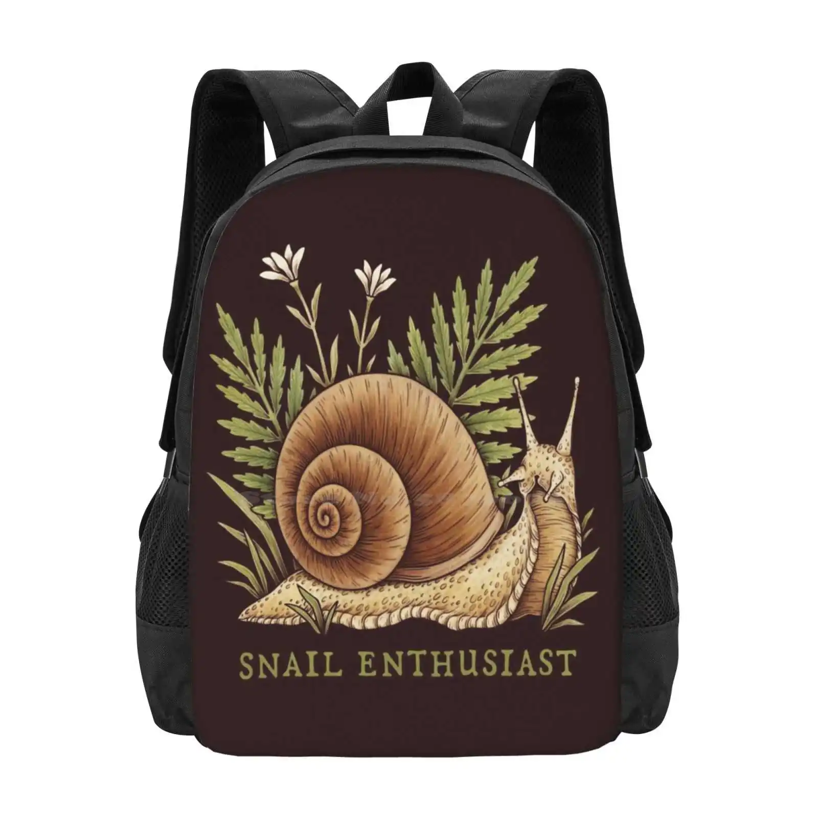 Snail Enthusiast - Funny Cottagecore Fairy Grunge Goblincore Design Hot Sale Schoolbag Backpack Fashion Bags Snail Dark