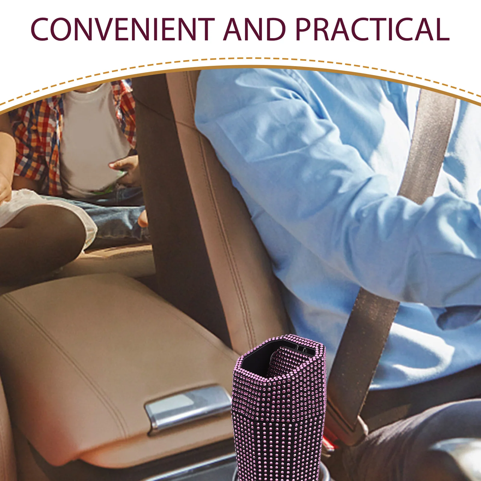 

Sturdy Bling Car Trash Can Rhinestone Auto Garbage Bin For Cup Holder Small Portable Organizer Vehicle Accessories Storage Bin