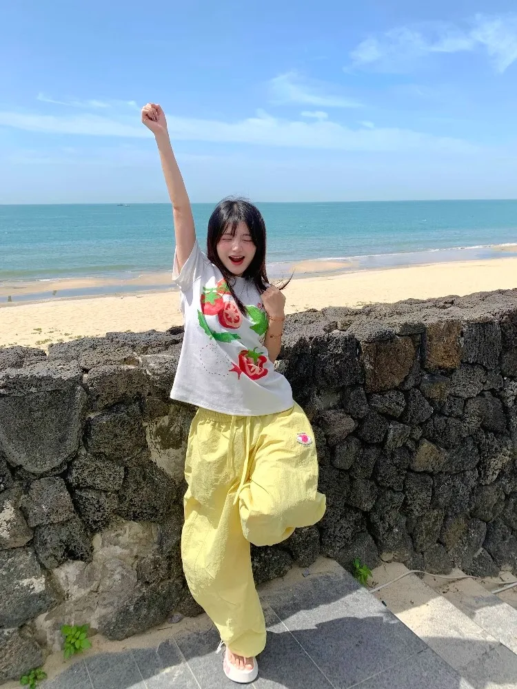 الشابات المرأة دوبان بنطال ذو قصة أرجل واسعة الصيف في الهواء الطلق فضفاض مستقيم قطع كوي جاف رقيقة بناطيل كاجوال Teana الثلوج عالية الخصر