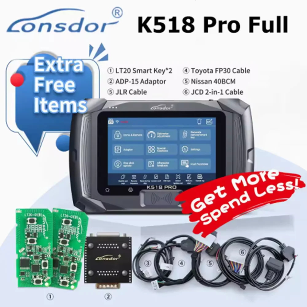 Lonsdor K518 PRO Full Global Version Programmer with LT20 Smart Key for VW Audi FP30 Cable BCM Cable FCA 12+8 JLR ADP Adapter