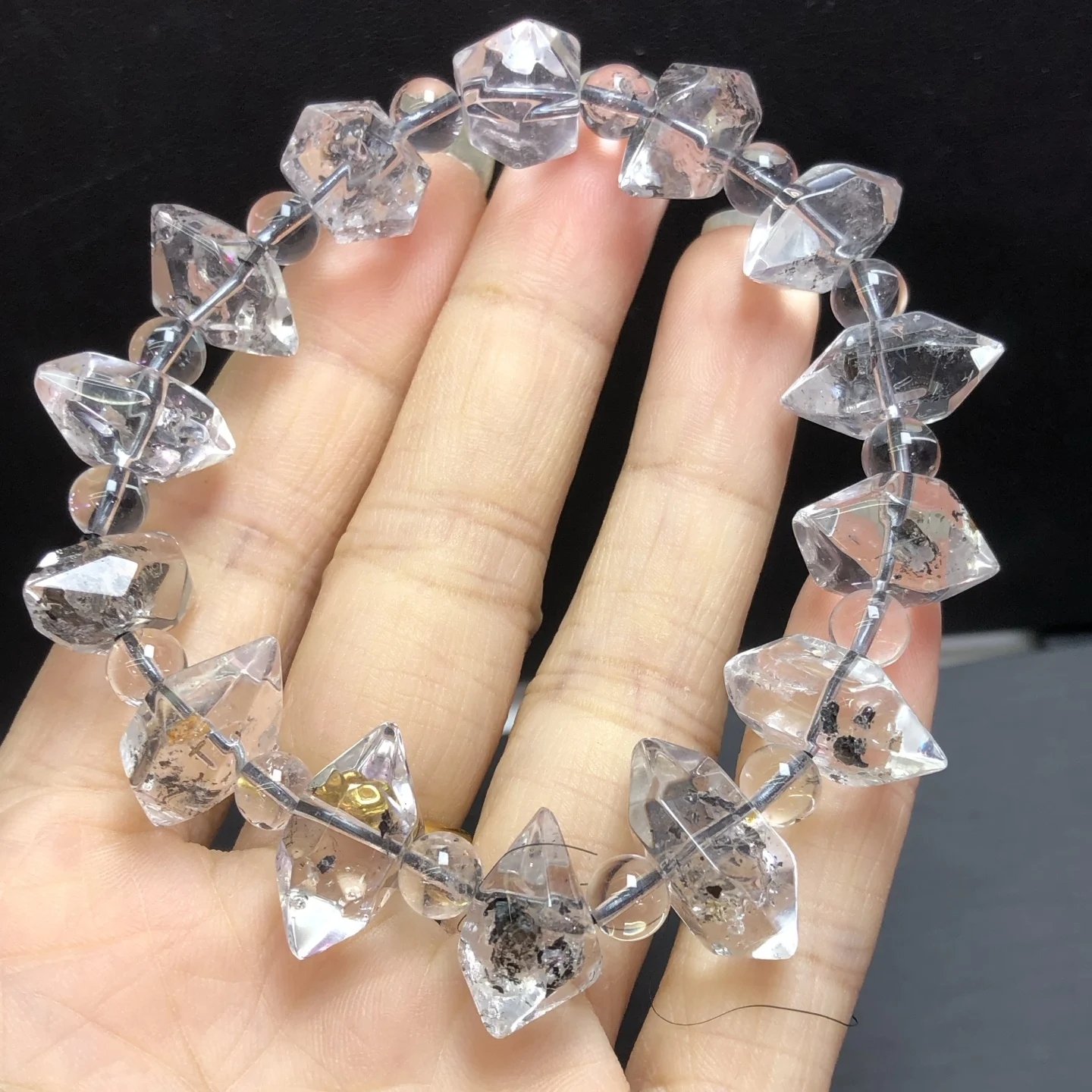 

1 Pc Fengbaowu Natural Herkimer Diamond Quartz Bracelet Double Points Reiki Healing Stone Fashion Jewelry Gift For Women Men