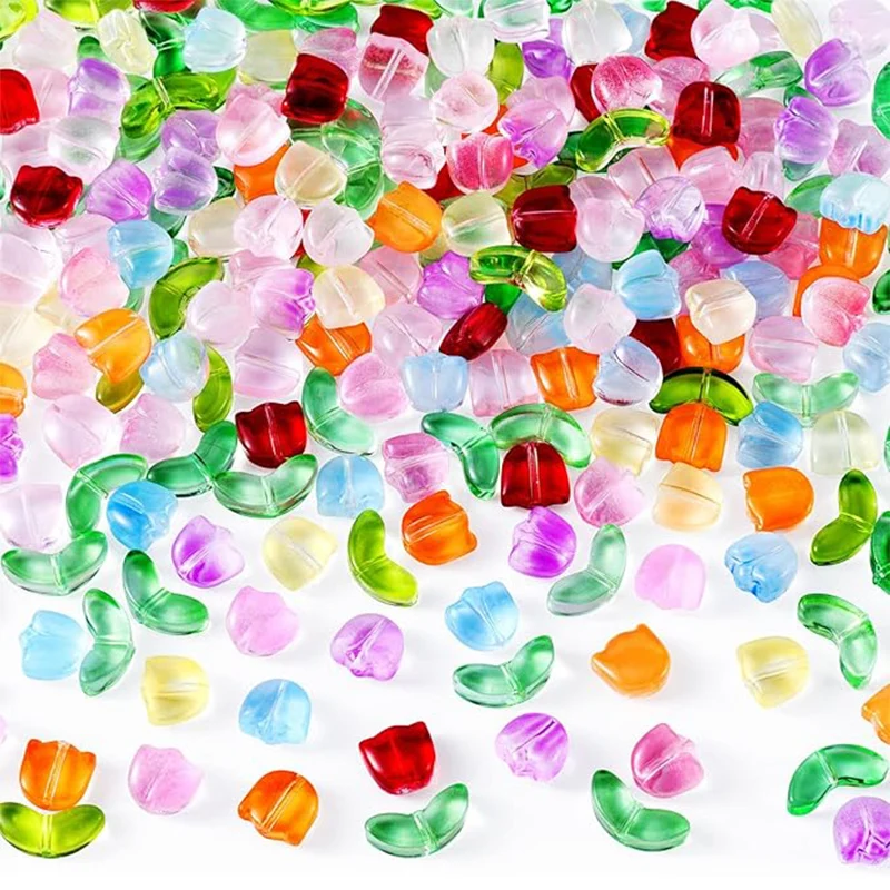 20PCS Glass Tulip Flower Beads Handcrafted Crystal Loose Beads for Spring Summer Valentines Wedding DIY Jewelry Making Gifts