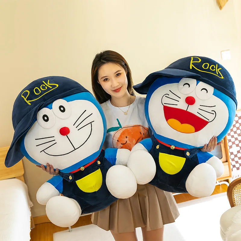 60cm oversize dos desenhos animados doraemon brinquedo de pelúcia kawaii rock chapéu gato macio pelúcia plushies boneca dormir lance travesseiro crianças presente aniversário