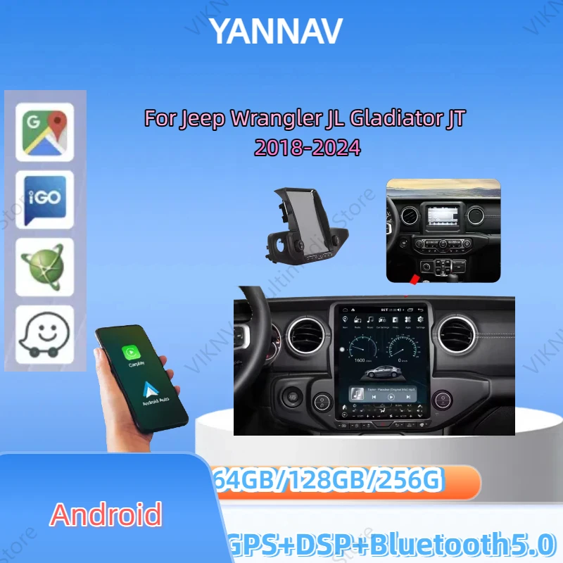 

Carplay Android 13 For Jeep Wrangler JL 2018-2023 Tesla Screen Car Multimedia Player GPS Navigation Auto Radio Head Unit