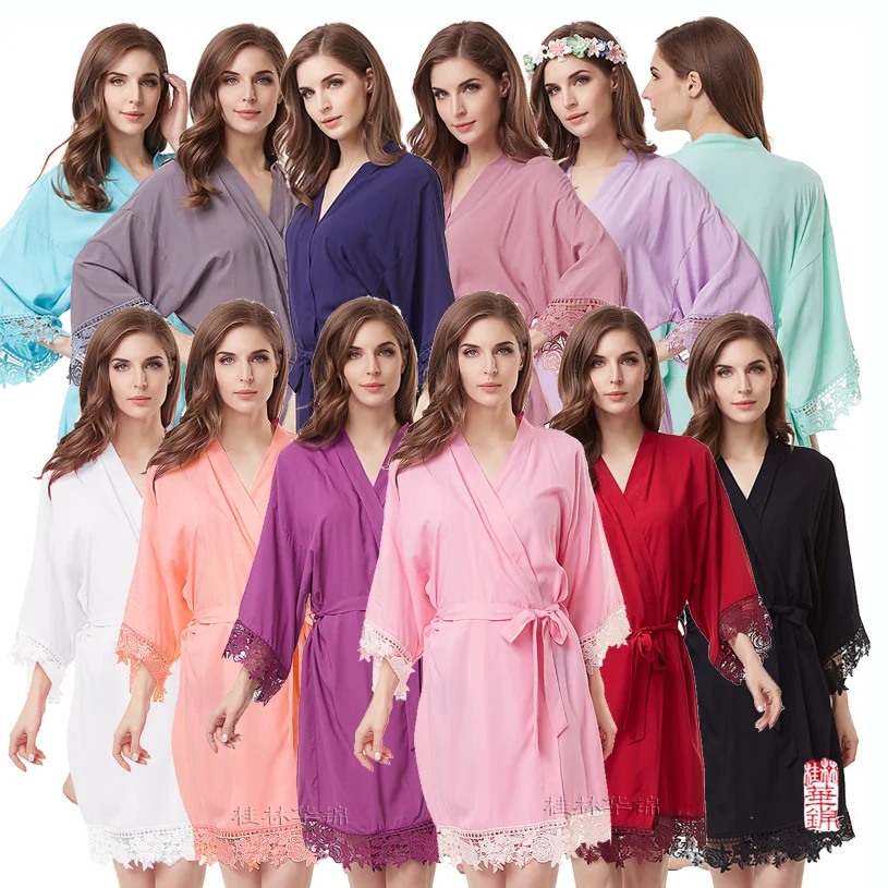 Cotton Robe Lace Robe Bridesmaid Kimono Bridal Party Robe women pajamas sleepwear Cotton pajamas women Wedding robe A300A