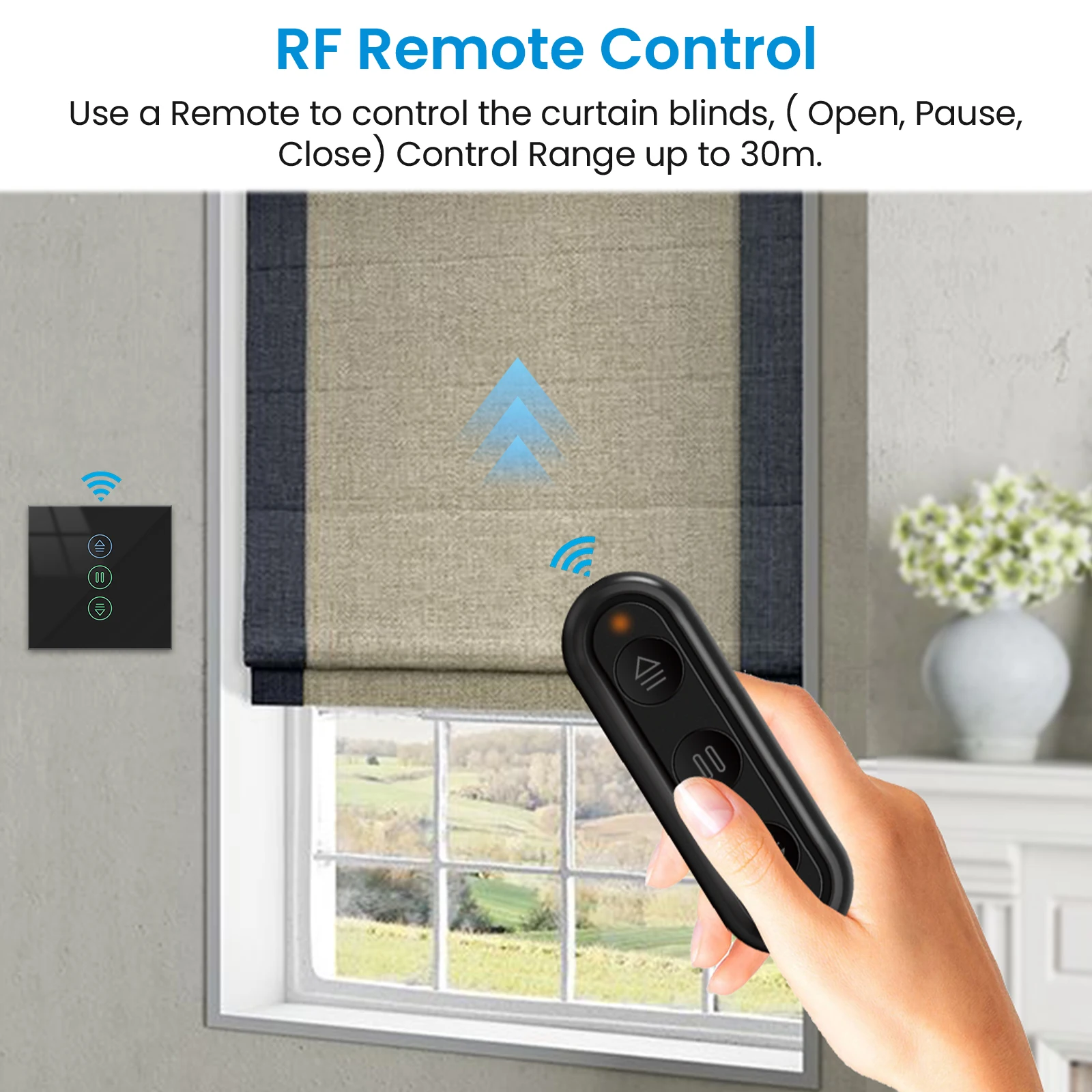 LoraTap Tuya Smart Life Roller Shutter Blinds مفتاح أسود ومؤقت التحكم عن بعد في النسبة المئوية يعمل مع Google Assistant Alexa