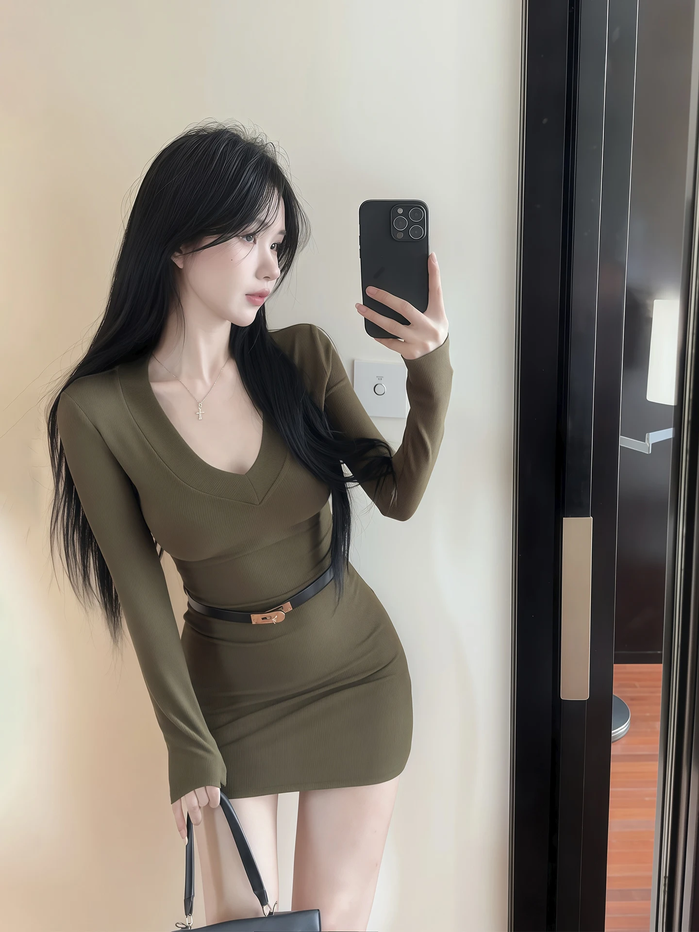 

Sexy Spicy Girl Fce Lined Slim Fit V Ne Long Sve Dr Women's Winter Coat Matching Butt Hing Skirt High Waist Pur...