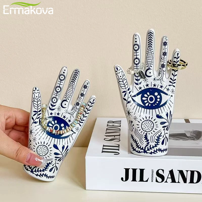 

Hamsa Hand with Blue Evil Eye Boho Decor Ring Stand Ring Organizer Preppy Room Decor for Bathroom Bedroom Gift Women Home Decor