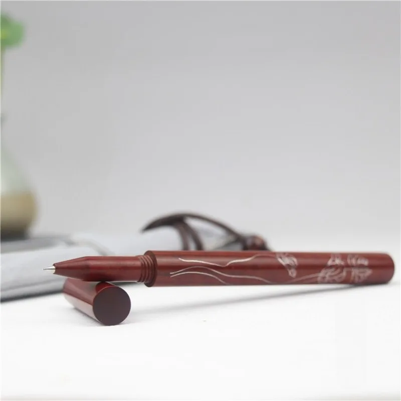 

BALAOYE гелевые ручки из красного дерева, резьба по лотосу, шариковая ручка из сандалового дерева, роскошные школьные канцелярские принадлежности, черные 0,5 мм, сменные ручки-роллеры